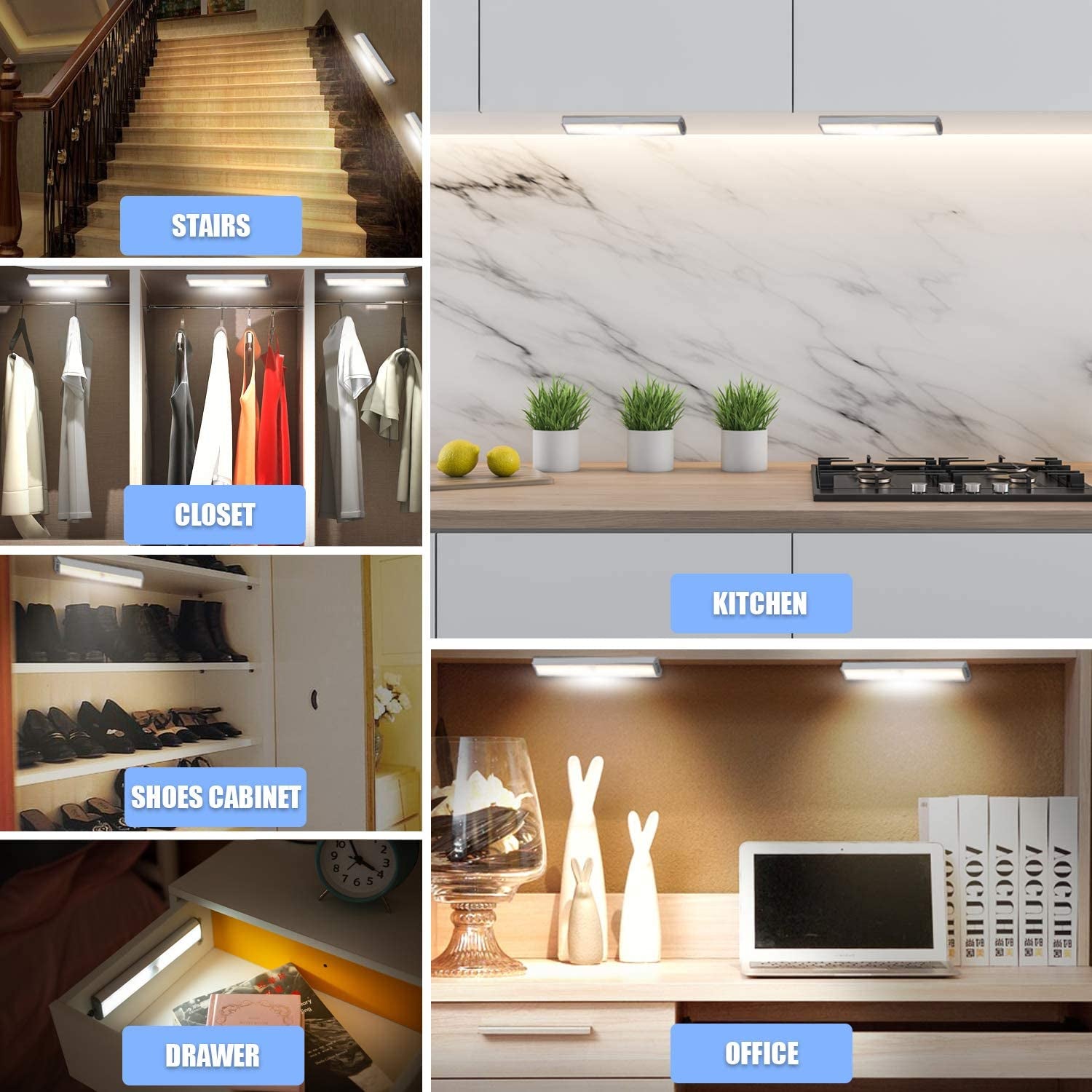 10 LED under Cabinet Lights, under Cabinet Light,Closet Lights Motion Sensor Light,Usb Rechargeable Stick-On Stairs Step Light Bar, LED Night Light Magnetic Closet Lighting, (2 Pack)